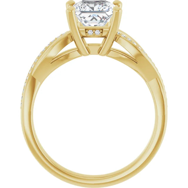 Princess Yellow Gold Claw Set Twist Style Engagement Ring 
