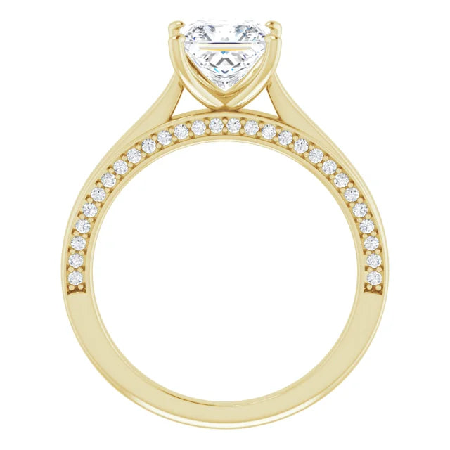 Princess Yellow Gold Solitaire & Hidden Diamond Band Engagement Ring