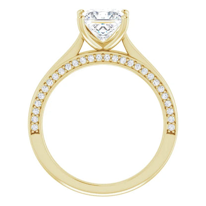 Princess Yellow Gold Solitaire & Hidden Diamond Band Engagement Ring