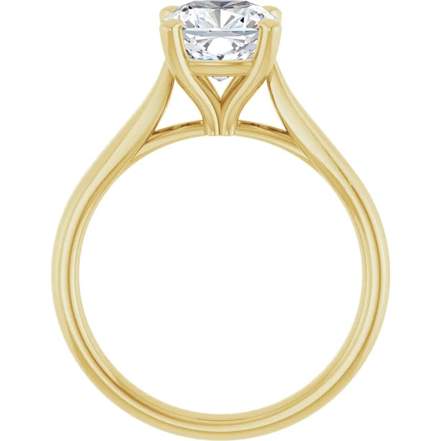 Four Claw Yellow Gold Cushion Solitaire Engagement Ring