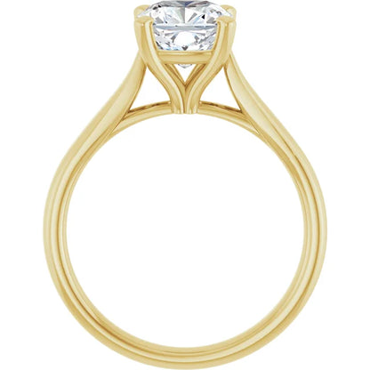 Four Claw Yellow Gold Cushion Solitaire Engagement Ring