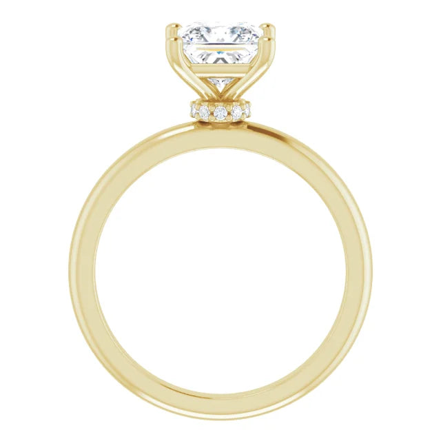 Princess Cut Yellow Gold Low Hidden Halo Solitaire Engagement Ring