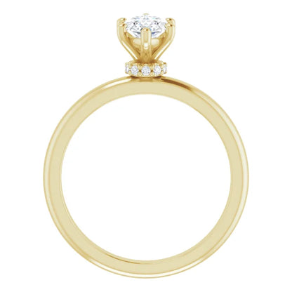 Marquise Cut Yellow Gold Low Hidden Halo Solitaire Engagement Ring
