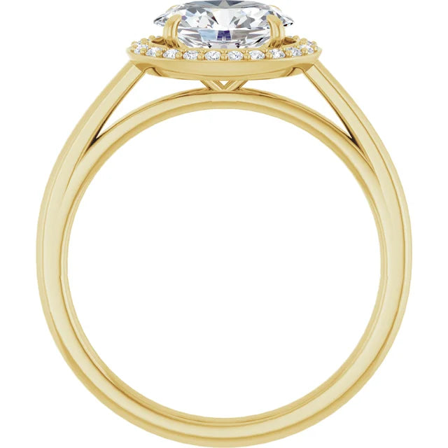 Oval Yellow Gold East West Halo Style Engagement Ring