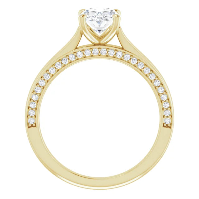 Oval Yellow Gold Solitaire & Hidden Diamond Band Engagement Ring