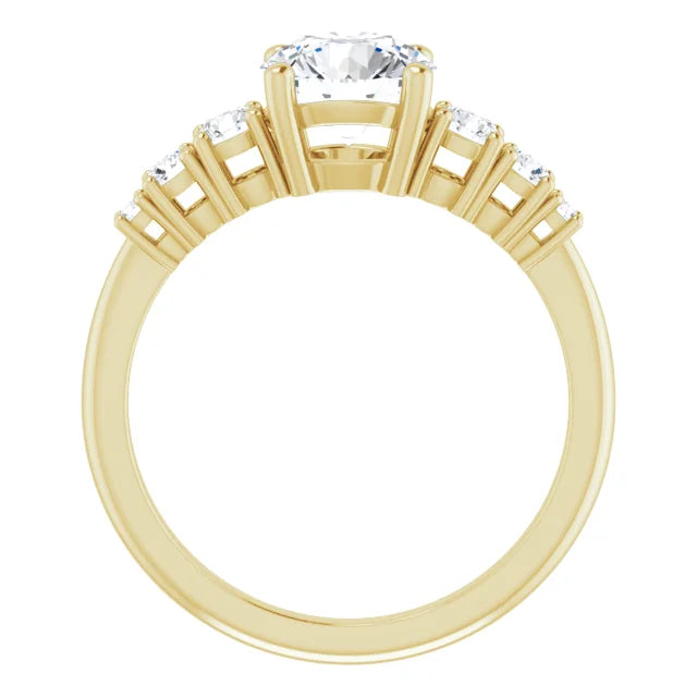 Round Brilliant Yellow Gold Multi Stone Accent Style Engagement Ring