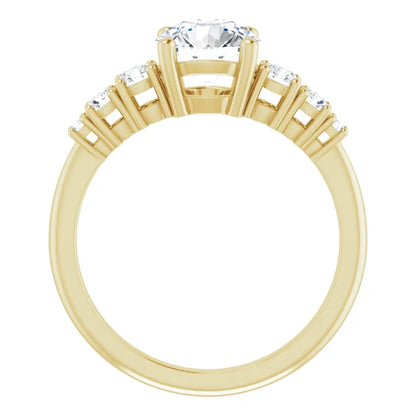 Round Brilliant Yellow Gold Multi Stone Accent Style Engagement Ring