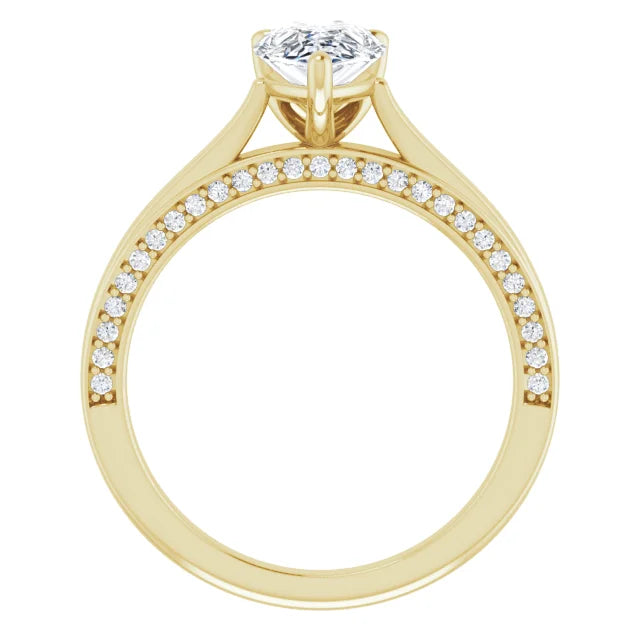 Pear Yellow Gold Solitaire & Hidden Diamond Band Engagement Ring