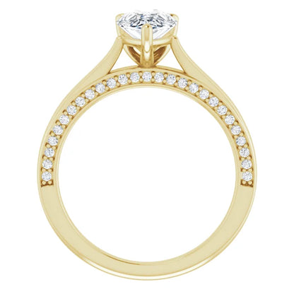 Pear Yellow Gold Solitaire & Hidden Diamond Band Engagement Ring