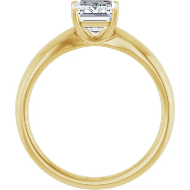 Emerald Yellow Gold Knife Edge Solitaire Engagement Ring