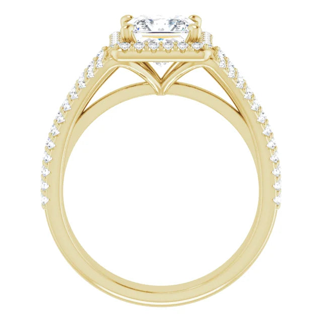 Princess Yellow Gold Halo Style Engagement Ring