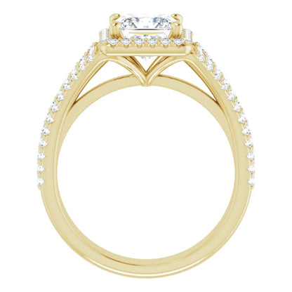 Princess Yellow Gold Halo Style Engagement Ring