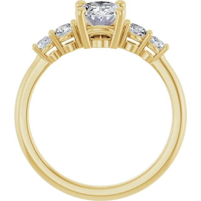 Oval Yellow Gold Multi Stone Accent Style Engagement Ring
