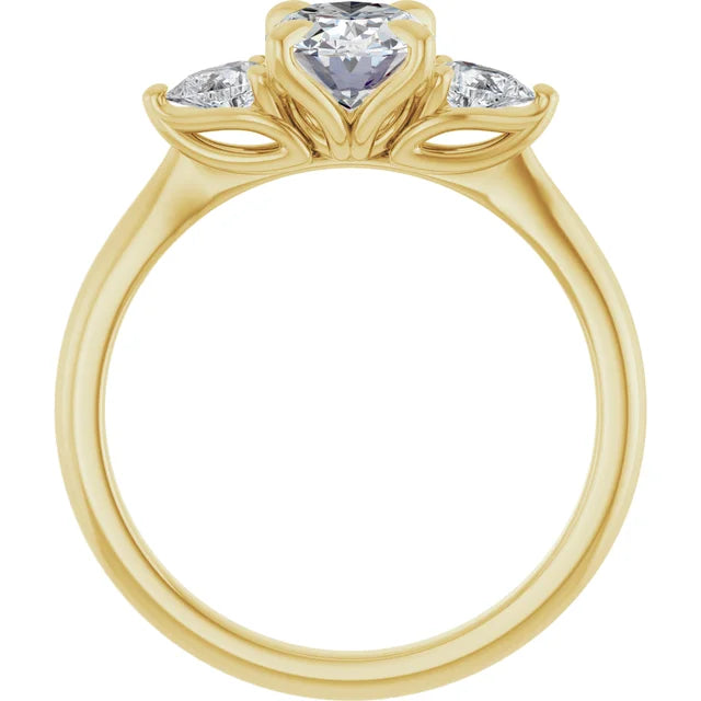 Oval Yellow Gold Tri -Stone Style Pear Accent Engagement Ring