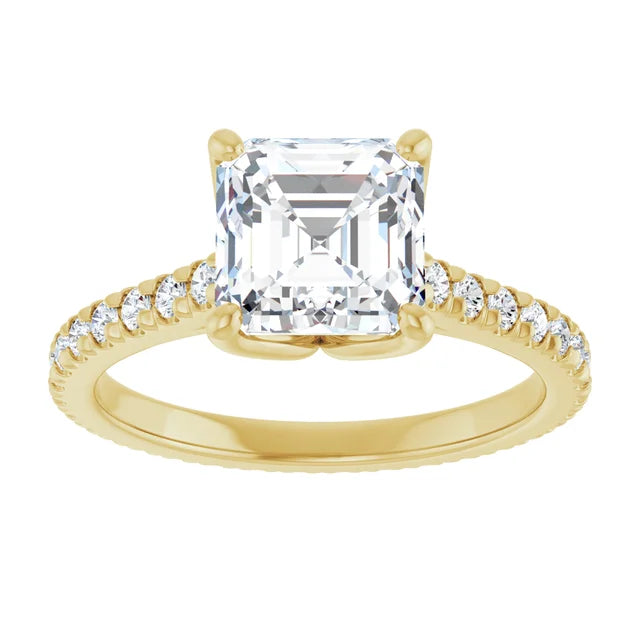 Asscher Yellow Gold Claw Set Eternity Style Engagement Ring