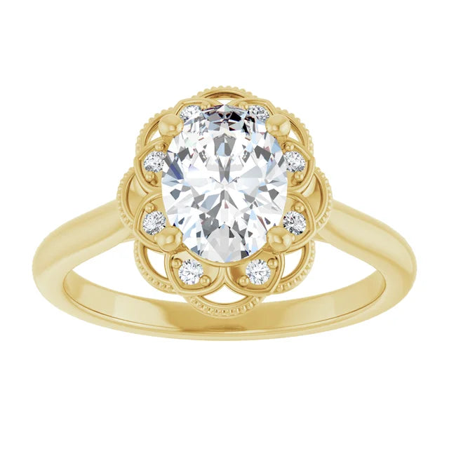 Oval Yellow Gold Antique Inspired Design Engagement Ring