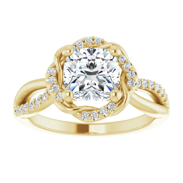 Cushion Yellow Gold Antique Inspired Design Engagement Ring