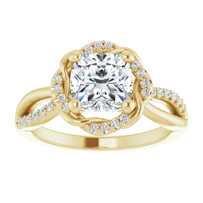 Cushion Yellow Gold Antique Inspired Design Engagement Ring