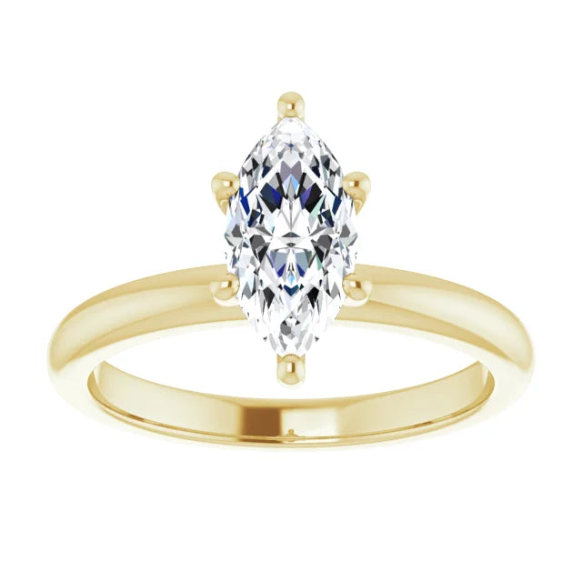 Marquise Cut Yellow Gold Low Hidden Halo Solitaire Engagement Ring