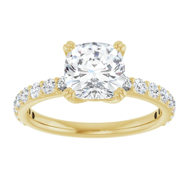 Cushion Yellow Gold Claw Set Style Engagement Ring 