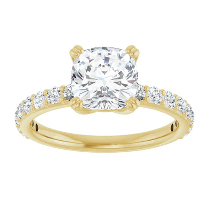 Cushion Yellow Gold Claw Set Style Engagement Ring 
