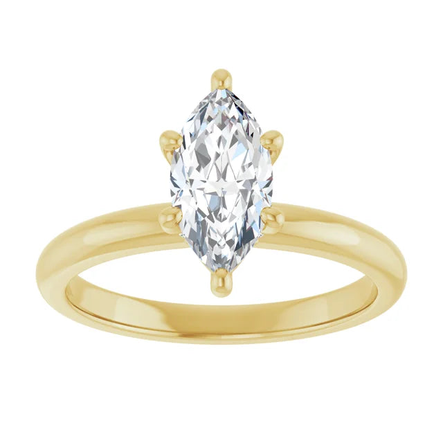 Marquise Cut Yellow Gold Low Hidden Halo Solitaire Engagement Ring