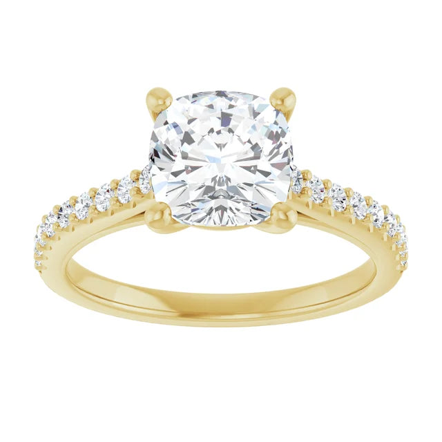 Cushion Yellow Gold Pave Style Lab Diamond Engagement Ring 