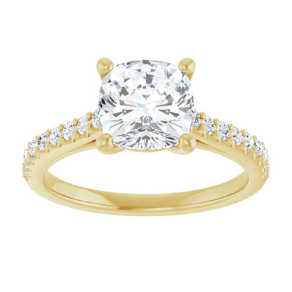 Cushion Yellow Gold Pave Style Lab Diamond Engagement Ring 