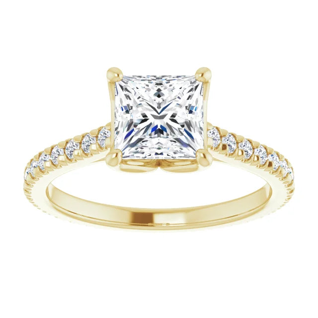 Princess Yellow Gold Claw Set Eternity Style Engagement Ring
