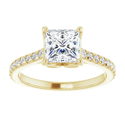Princess Yellow Gold Claw Set Eternity Style Engagement Ring