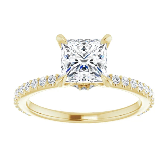 Princess Yellow Gold Claw Set Style Engagement Ring 