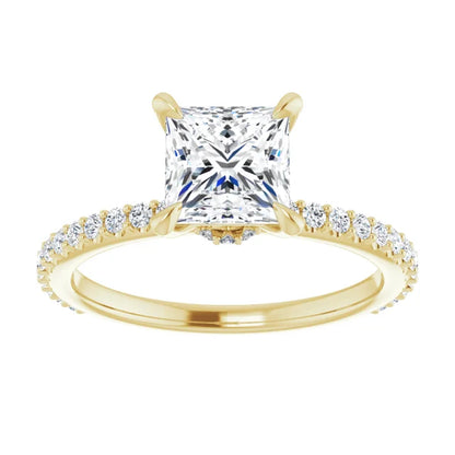 Princess Yellow Gold Claw Set Style Engagement Ring 
