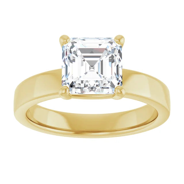 Asscher Yellow Gold Wide Band Solitaire Engagement Ring