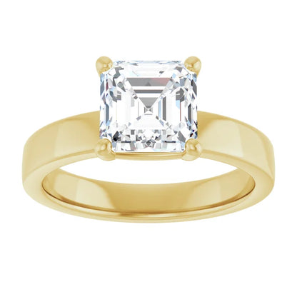 Asscher Yellow Gold Wide Band Solitaire Engagement Ring