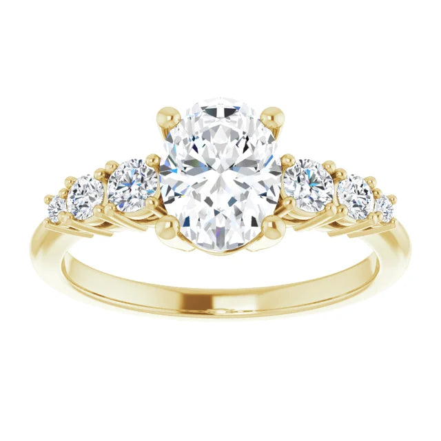 Oval Yellow Gold Multi Stone Accent Style Engagement Ring