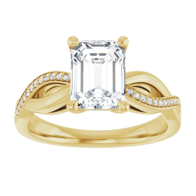 Emerald Yellow Gold Claw Set Twist Style Engagement Ring 