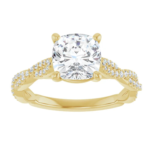 Cushion Yellow Gold Twist Style Engagement Ring 