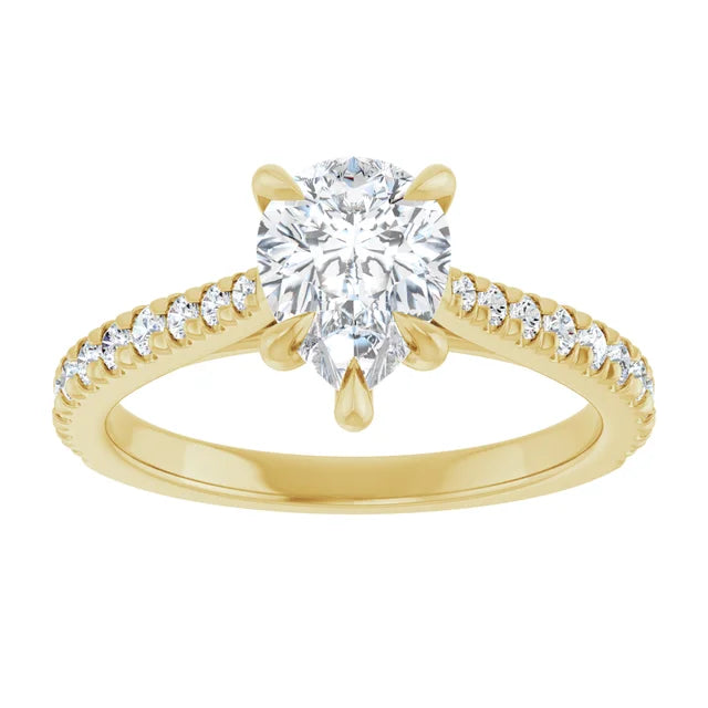 Pear Yellow Gold Claw Set Style Engagement Ring