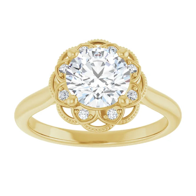 Round Brilliant Yellow Gold Antique Inspired Design Engagement Ring