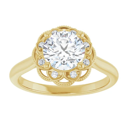 Round Brilliant Yellow Gold Antique Inspired Design Engagement Ring