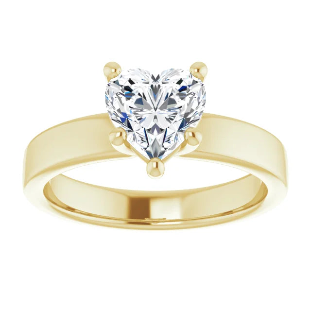 Heart Yellow Gold Wide Band Solitaire Engagement Ring