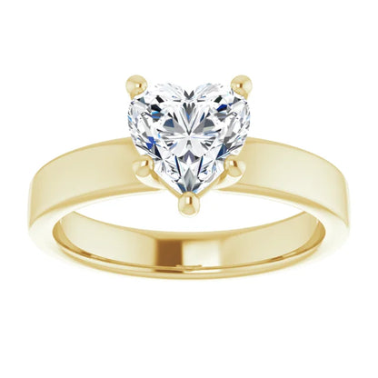 Heart Yellow Gold Wide Band Solitaire Engagement Ring