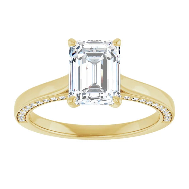 Emerald Yellow Gold Solitaire & Hidden Diamond Band Engagement 