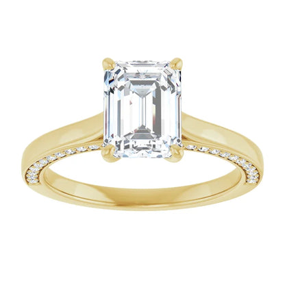Emerald Yellow Gold Solitaire & Hidden Diamond Band Engagement 