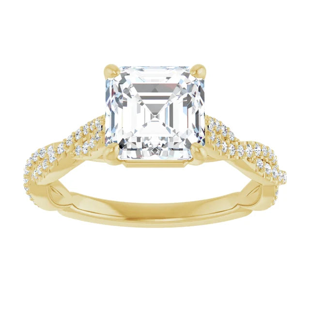 Asscher Yellow Gold Twist Style Engagement Ring