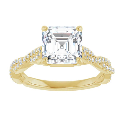 Asscher Yellow Gold Twist Style Engagement Ring
