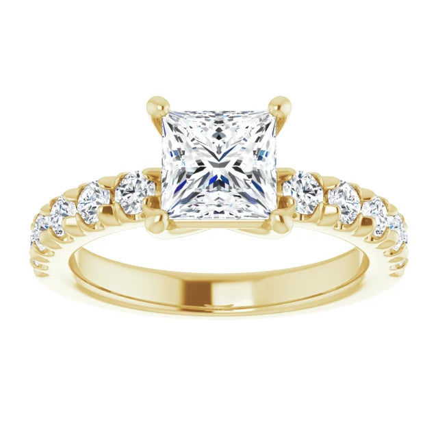 Princess Yellow Gold Four Claw Set Style Engagement Ring