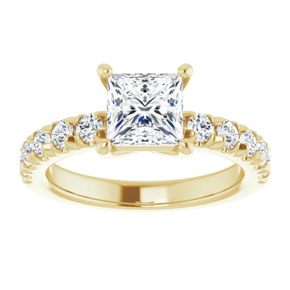 Princess Yellow Gold Four Claw Set Style Engagement Ring
