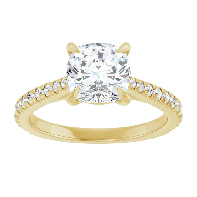 Cushion Yellow Gold Claw Set Style Engagement Ring