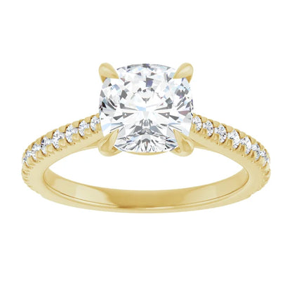 Cushion Yellow Gold Claw Set Style Engagement Ring